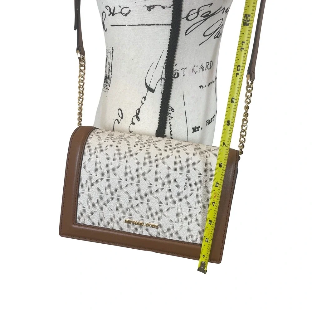 Michael Kors Jet Set Full Flap‎ Chain Crossbody Bag Monogram Oatmeal core